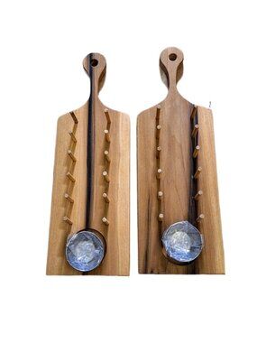 2 Handmade Wood 5 Taco Serving Boards with Sauce Cup NEW